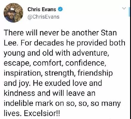 美国队长扮演者克里斯・埃文斯在社交媒体上悼念。
